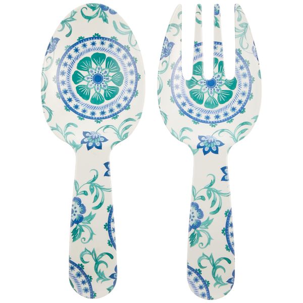 Rio Turquoise PTSS7106FSTF Serving Server Fork and Spoon Serving Set, Serving Cutlery, Salad Server, Length 10.6 x Width 3.9 inches (27 cm) x Width 3.9 inches (10 cm), Safe for Kids, Cafe Tableware,