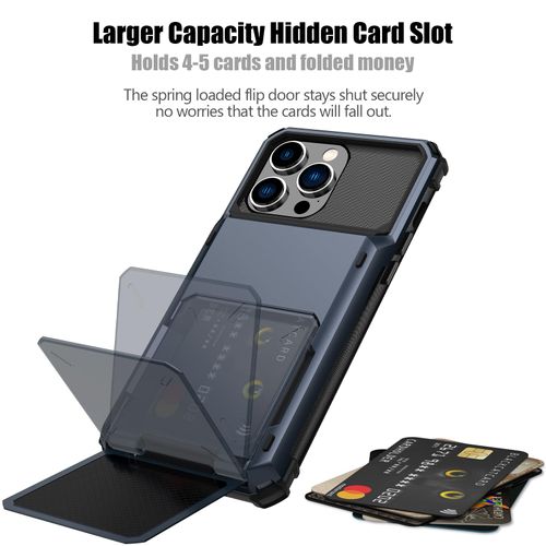 Nvollnoe for iPhone 15 Pro Max Case with Card Holder[Store 5 Cards] Dual Layer Heavy Duty Shockproof Wallet Case with Hidden Card Slot Storage Cover for iPhone 15 Pro Max(Blue)