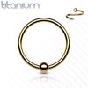 PiercedOff Gold Tone PVD over Titanium 1mm Fixed 2mm Ball Bendable Cut Ring - Ring Size 8mm