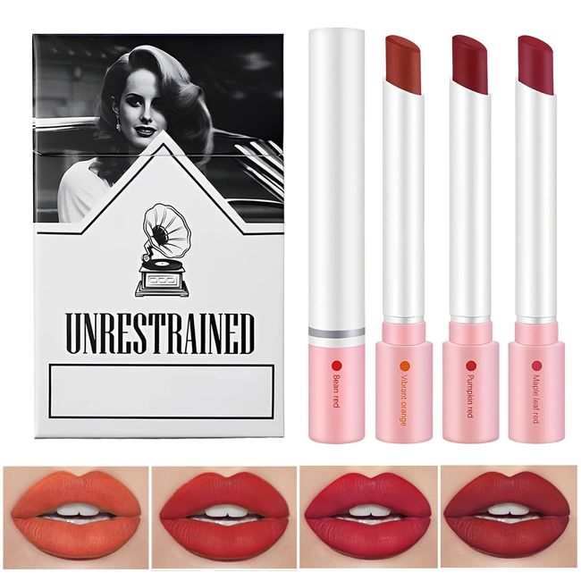 Lana Del Rey Lipstick,Set mit 4 Matten Lippenstiften,Lana Del Rey Lipgloss,Lippenstift Boxen,Hochpigmentierter Samt,Lippenstift-Make-Up-Set Für Mädchen Frauen