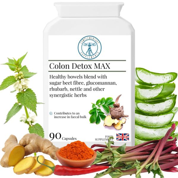 Complementary Supplements - Colon Detox MAX Strength – Natural Laxative - High Strength Bowel Cleanse - Aloe Vera, Dandelion, Nettle Leaf, Cayenne – Vegan - 90 Capsules