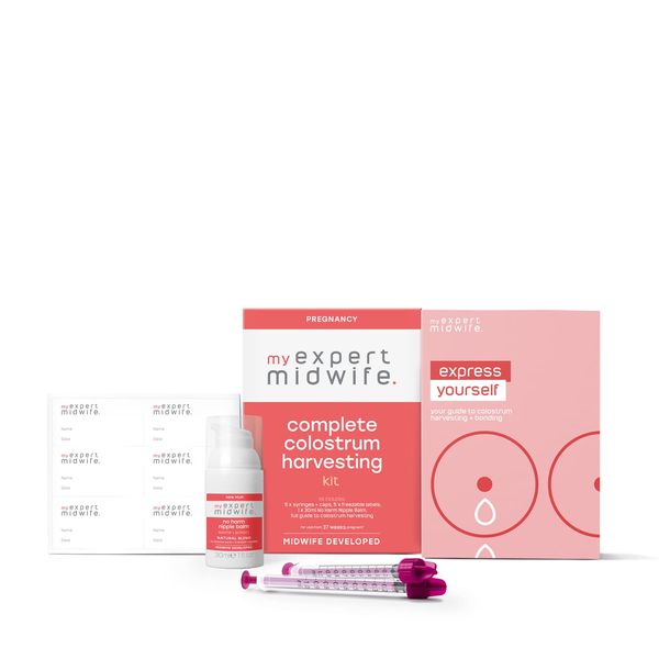 My Expert Midwife Complete Colostrum Harvesting Kit - Includes 5 x Syringes and Caps, 5 x Freezable Labels, 30ml No Harm Nipple Balm Cream and a Midwife Written Complete Guide to Colostrum Harvesting
