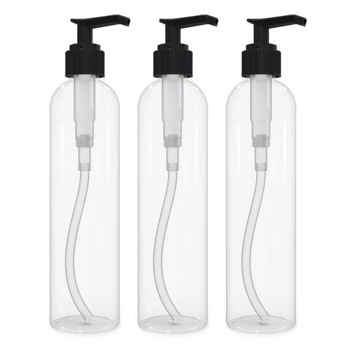 BRIGHTFROM Lotion Pump Bottles, Empty 8 OZ, BPA-Free Refillable Plastic Containers, Clear with Black Dispenser for - Soap, Shampoo, Lotions, Liquid Body Soap, Creams and Massage Oil (3 Pack)