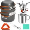 8Pcs Camping Cookware Mess Kit, Camping Pot and Pan Set with Mini Backpacking St