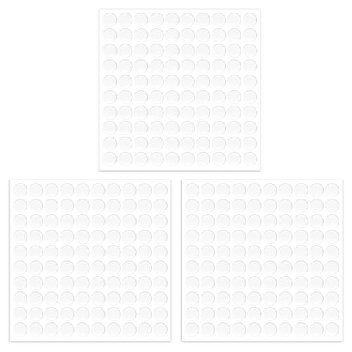 KINBOM 300pcs/3 Sheets Double Sided Adhesive Dots, Strong-Adhesion Clear Poster Putty Sticky Dots Adhesive Transparent Glue Point for Plastic Glass Wall Metal Wood Ceramic (0.4inch Diameter)