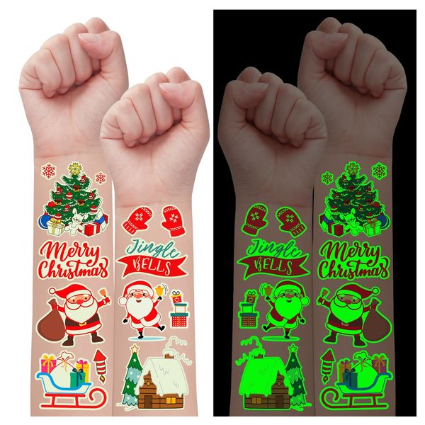 Leesgel Christmas Party Decorations, 100 Styles Luminous Christmas Tattoos for Kids Party Bag Fillers, Temporary Tattoos Christmas Stickers for Xmas Family Games Toys Birthday Supplies Favours