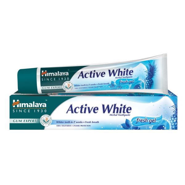 Himalaya Active white Gel | Herbal toothpaste with fruit enzymes |Teeth whitening, 100% vegetarian -75 ml