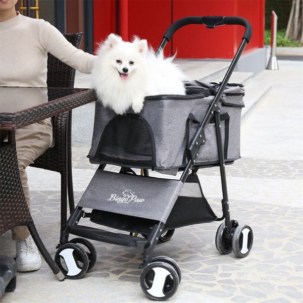 Pet Stroller Cat Dog 360° Front Wheel Easy Fold Waterproof Cover+ Storage Basket