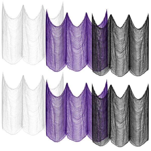 ZeeDix 6 Pack Halloween Creepy Cloth 30 x 75 Inch Halloween Decoration Spooky Scary Gauze Cloth Creepy Cheesecloth for Halloween Party Supplies Outdoor Yard Home Wall(Black, White, Purple)