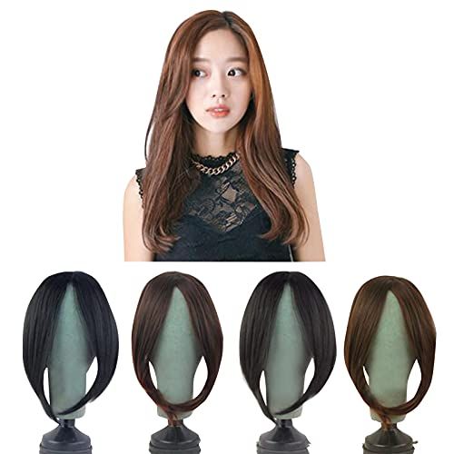 LESUN Hair Extensions, Bangs Wig, Center Part Side, Clip, Fully Hand Planted, Human Hair, Natural, Medical Use, Small Face Effect, One-Touch Extensions, Easy Installation, Fluffy, Heat Resistant Fiber Whorl, With Sides, Natural Black, Dark Brown, Light Br