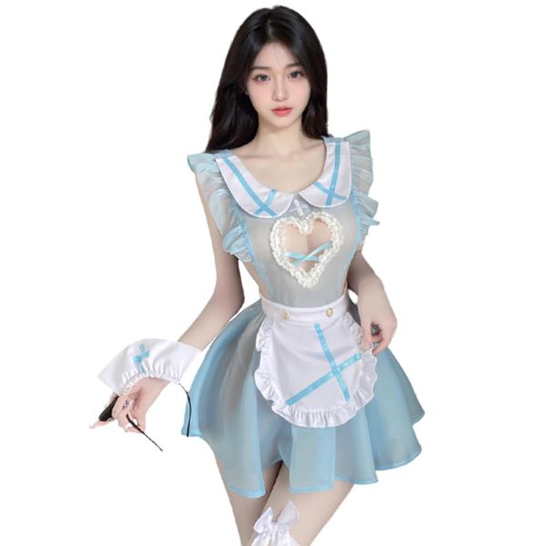 RPFLQ Nurse Cosplay, Sexy Maid Clothing, Apron, Chest Opening, Backless, Etching, Extreme Halloween, Costume, Nurse Clothing, See-Through, Cute, MoE, For Photography, Mini Skirt, Headband, Set of 4