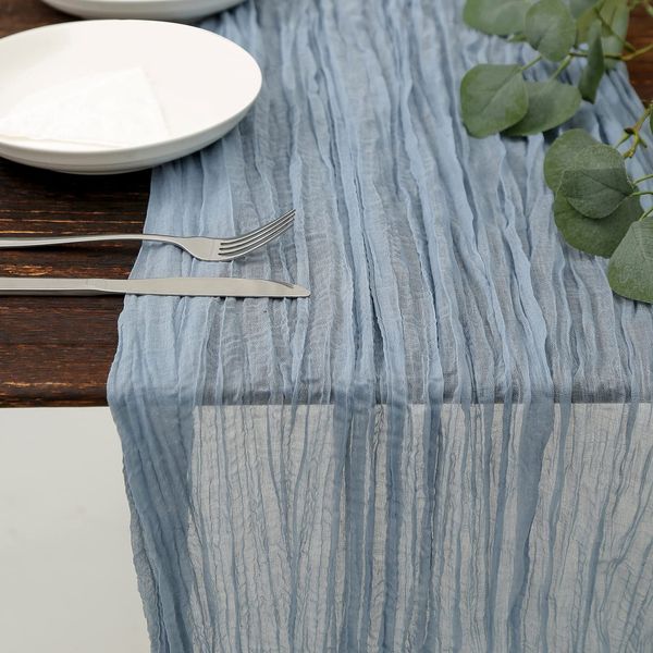 DOLOPL Dusty Blue Cheesecloth Table Runner 13.3ft Boho Gauze Cheese Cloth Table Runner Rustic Sheer Runner 160inch Long for Wedding Bridal Baby Shower Birthday Party Cake Table Decorations