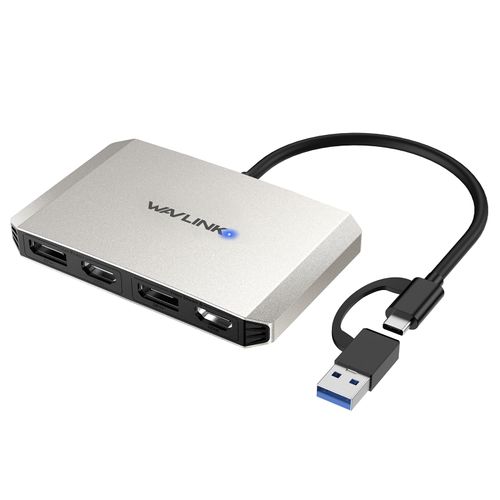 WAVLINK USB C and USB3.0 to Dual 4K DisplayPort & HDMI Adapter, Displaylink Dual 4K@60Hz Monitor Hub, Compatible with M1/M2 MacBook, HP, Dell, Lenovo,Surface-Silver