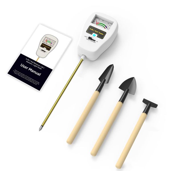 Plant Moisture Meter, Soil ph Meter for Garden, Soil Moisture Meter for House Plants, 4-in-1 Soil Moisture/pH/Nutrient/Light Tester with Garden Tool Set, Great for Indoor & Outdoor Use