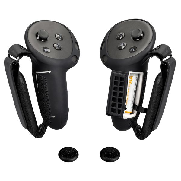 Controller-Griffe, kompatibel mit Mta/Oculus Quet3S Zubehör, Silikon-Controller-Schutz mit Batterieöffnungsabdeckung und verstellbaren Handknöchelriemen (schwarz)