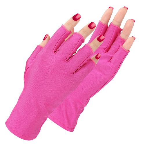 Sibba 1 Pair UV Gloves For Nails Art Light Protection Gel Polish Manicure Care Fingerless Moisturizing Hand Protector Tools Anti-Sun Women (Rose Red)