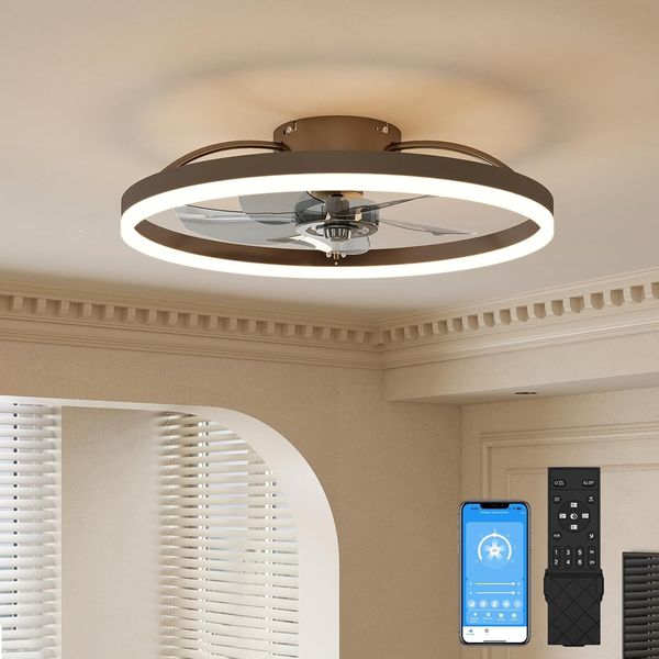 Low Profile Ceiling Fans with Light and Remote,19.7In Modern Bladeless Ceiling F