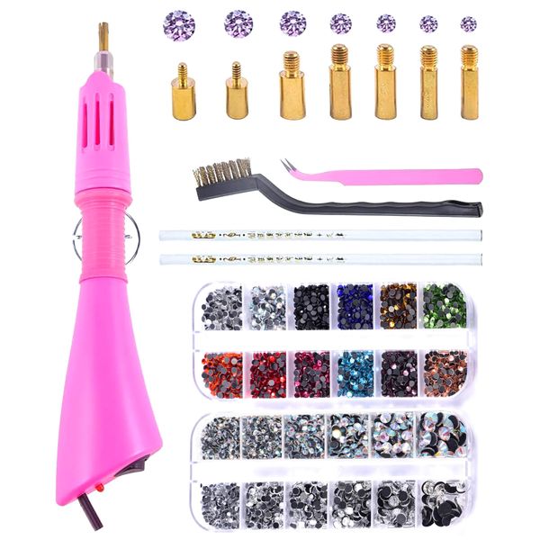 BLINGINBOX Hotfix Applicator Tool 2 Boxes of 4000 pcs Rhinestone with Flat Back Gems Round Hotfix Rhinestone for Clothes and Shoes