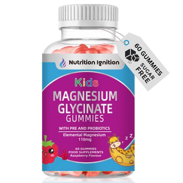 Kids Magnesium Glycinate Gummies with Pre and Probiotics -110mg Elemental Magnesium per Gummy