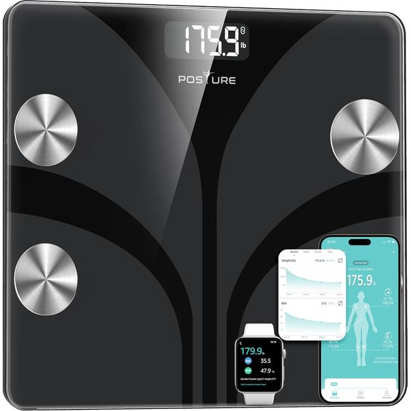Posture Smart Body Weight Scale Digital BMI Fat Analyzer Bluetooth 400lb Black