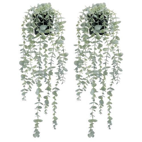 COCOBOO 2pcs Artificial Hanging Eucalyptus Plants for Shelf, Fake Potted Plant Faux Drooping Plant for Wall Room Home Patio Indoor Outdoor Décor