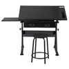 Adjustable Drafting Table Art Desk Drawing Table with Drawers, Stool Black