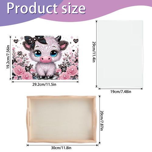 JISHSHAY Diamond Art Serving Tray Diamond Painting Food Tray Gem Art Serving Platter Gem Painting Mosaic Kits for Adults DIY Kits for Adults, with Wood Handle 20×30cm/7.87×11.81in, Cow Cattle