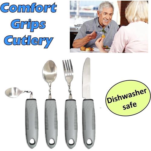 Extra Wide Handles Bendable Easy Grip Cutlery Set, Chunky Handles, Corfort Grips Disability Ideal Dining aid for Elderly Disabled Arthritis Parkinson's Disease Tremors Sufferers（Grey）