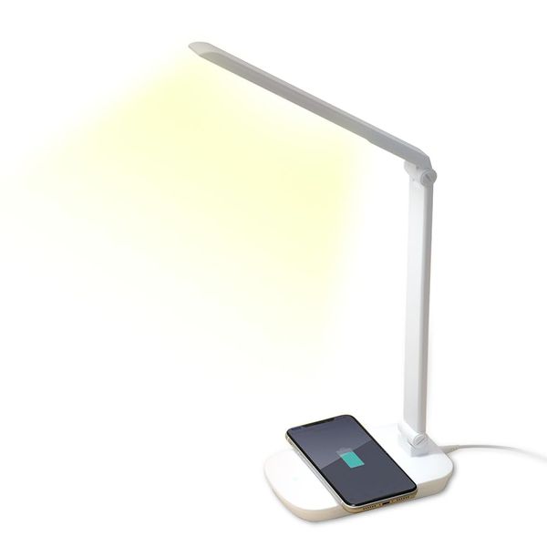 Iris Ohyama LDL-QFD-W Desk Light, Easy to Use, Charging, Qi Wireless Charging, 5 Dimmers, High Color Rendering Measures, White