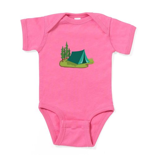 CafePress Tent Camping Nature Cute Baby Bodysuit Romper Dark Raspberry