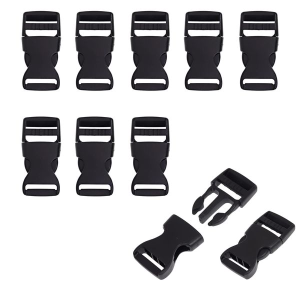 DBOO 10 Pack 25mm Plastic Buckles - Side Quick Release Buckle Clips for Webbing Pet Collar Rucksack/Backpack Accessories,Black