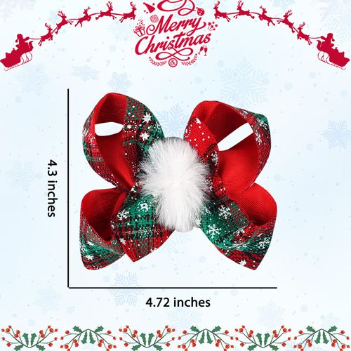 Christmas Bows Hair Clip for Women Fluffy Hair Clips for Girls Christmas Green Plaid Hair Bow Clip Snowflake Alligator Clips 4.7’ Inch Hair Bows Xmas Party Hair Decoration Winter Hair Accessories 1Pcs