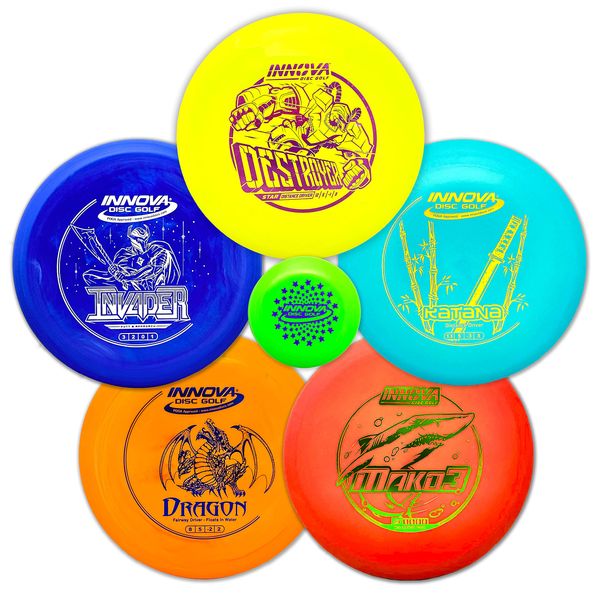 Innova Discs Golf Set 5 Disc Set Includes Disc Golf Driver, Mid-Range,Disc Golf Putter - Innova Star Destroyer, DX Dragon, Disc Golf Discs, Frisbee Golf Discs Set, PDGA Approved Colors Will Vary