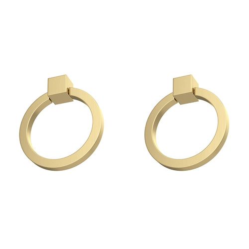 RZDEAL 2Pcs 2.0" x 1-7/9" Solid Brass Pulls for Dresser Drawer Ring Pulls Furniture Hardware Brushed Gold Wardrobe Door Handles