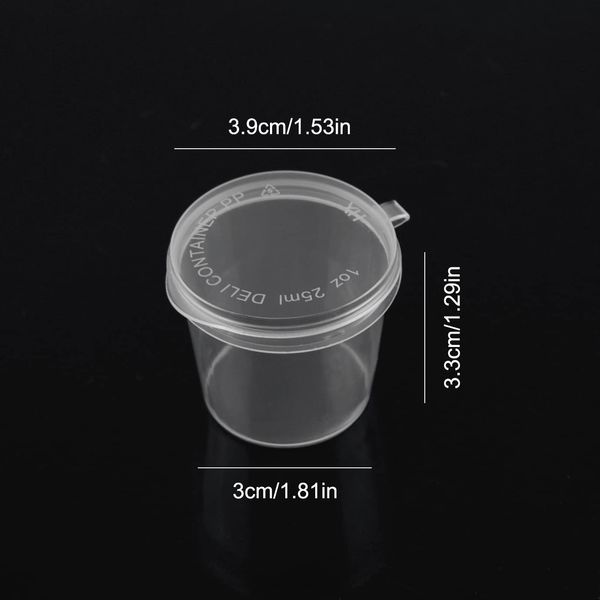 QUACOWW 150 * 25ml Round Food Container Pots with Lids, Reusable Plastic Conjoined Sauce Box with Lid Restaurants Takeaways Containers for Small Dips Sauce Chutney Ketchup Salads (1oz)