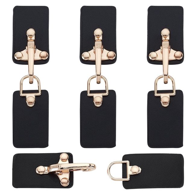 FINGERINSPIRE 4 Sets Leather Sew-On Toggle Buckles Black PU Leather Snap Toggle Sew On Duffle Jacket Buckle Metal Leather Clasp Fastener Replacement Snap Toggle for Shoes Coat Jacket Bags DIY Craft