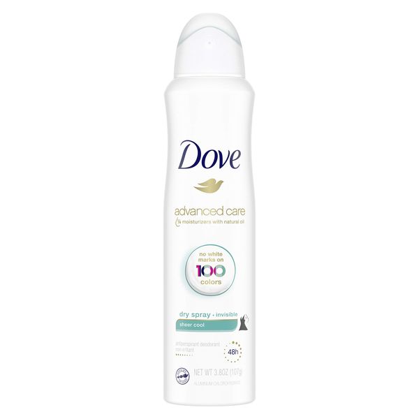 Dove Advanced Care Invisible Dry Spray Antiperspirant Deodorant No White Marks on 100 Colors Sheer Cool 48-Hour Sweat and Odor Protecting Deodorant for Women 3.8 oz