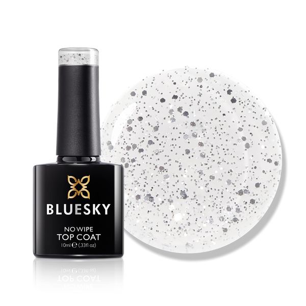 Bluesky Gel Nail Polish, Glitter No Wipe Top Coat, Invitation Only, GTC05, Silver, 10 ml (Requires Curing Under UV LED Lamp)