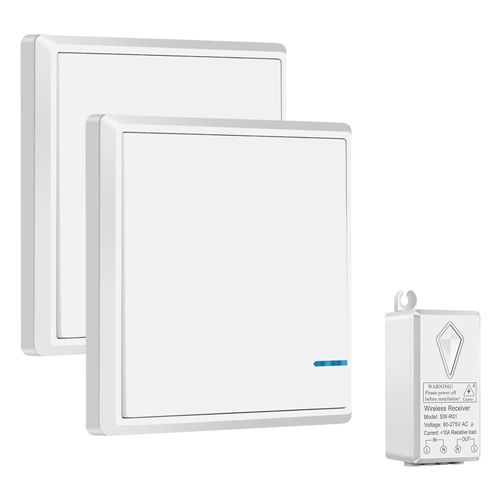 NineLeaf Wireless Light Switch and Receiver Kit, Strong Wireless Signal, Outdoor 1900ft Indoor 229ft, No Wiring No WiFi, Remote Control for LED Light Wireless Panel Switch, IP66 Waterproof