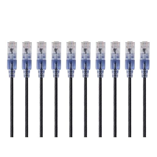 Monoprice Cat6A Ethernet Patch Cable - Snagless RJ45, 550Mhz, 10G, UTP, Pure Bare Copper Wire, 30AWG, 10-Pack, 3 Feet, Black - SlimRun Series