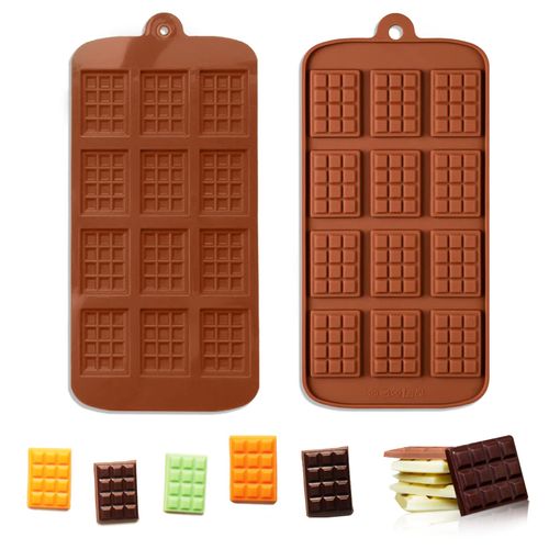 2 Pieces Silicone Break Apart Chocolate Moulds,Silicone Square Mold,Non-Stick Candy Chocolate Bar Mold,Reusable Candy Protein Silicone Chocolate Mold