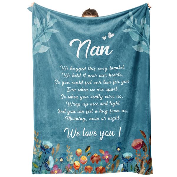 Craftique Nan gifts, Flannel Blanket with Letter Print, Nan Birthday gifts, Mothers Day Presents for Nan, Grandma Gifts from Grandchildren, Soft Throw Blanket 50" x 60"