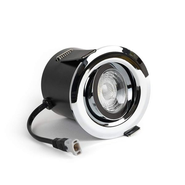 Polished Chrome Adjustable 4K Cool White Tiltable LED Downlights, Fire Rated, IP44, High CRI, Dimmable