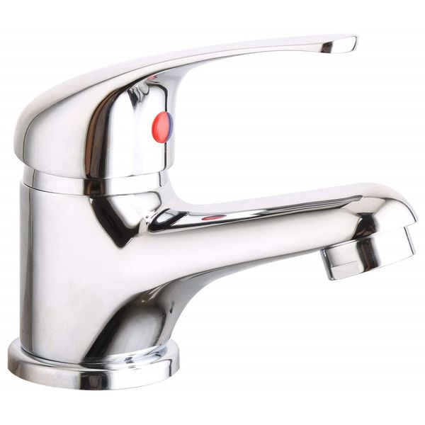 VeeBath Eco/Prima Mono Basin Mixer Tap Bathroom Sink Washroom Basin Single Lever Brass Mixer Tap with Pop Up Waste- Chrome