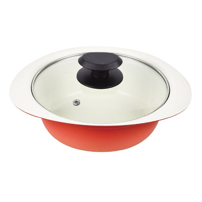 Pearl Metal HB-4025 Two-Handed Pot, Orange 7.1 inches (18 cm), Ceramic Processed, Induction Compatible Tabletop Pot with Lid and Glass Lid Smile Pot