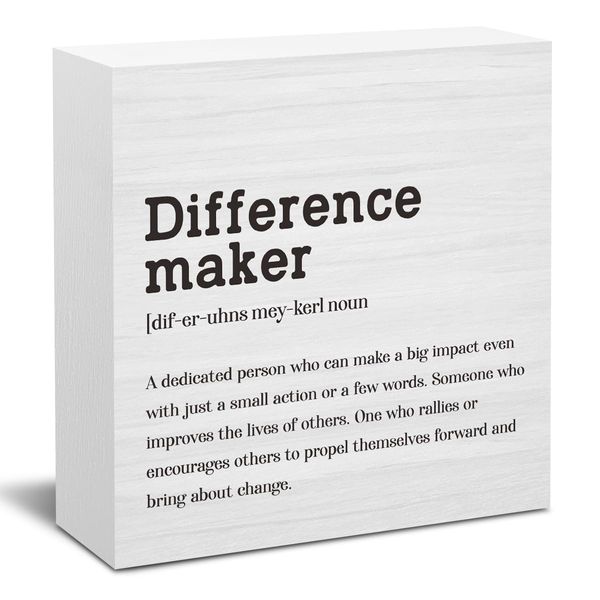 AOZHUO Difference Maker Definition Home Office Decor Wooden Box Sign, Motivational Farmhouse Decorative Positive Office Desk Accessories Wood Plaque Affirmations Wood Table Sign for TV Cabinet Shelf