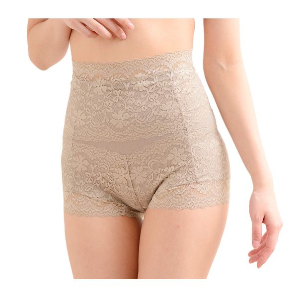 Laulea Akoakoa Women's Shorts, Girdle, Correction, Underwear, Boned, Power Net, Stomach Lace, Women's, High Waist Shorts Girdle Mocha, XL