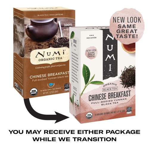 Numi Organic Tea Chinese Breakfast, 18 Count Box of Tea Bags (Pack of 3) Yunnan Black Tea