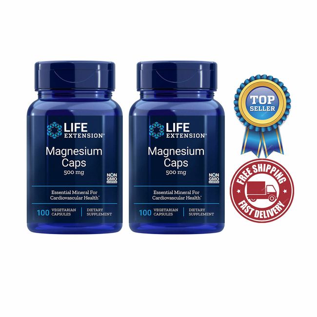 Life Extension Magnesium Caps 500 mg, 100 Vegetarian Capsules, 2 Pack