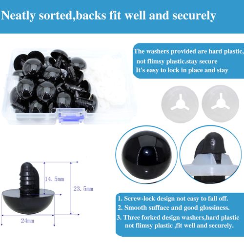 BESTCYC 30Pcs 24mm Large Black Plastic Safety Eyes Craft Eyes with Washers for Plush Animal, Doll, Puppet
